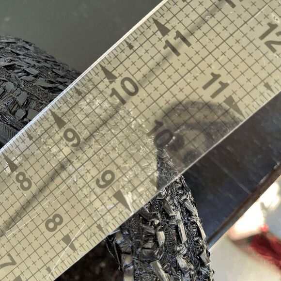 Vintage 50s Black Straw Cloche Hat • Grosgrain Bow, Up-Turn Brim - Picture 11 of 13